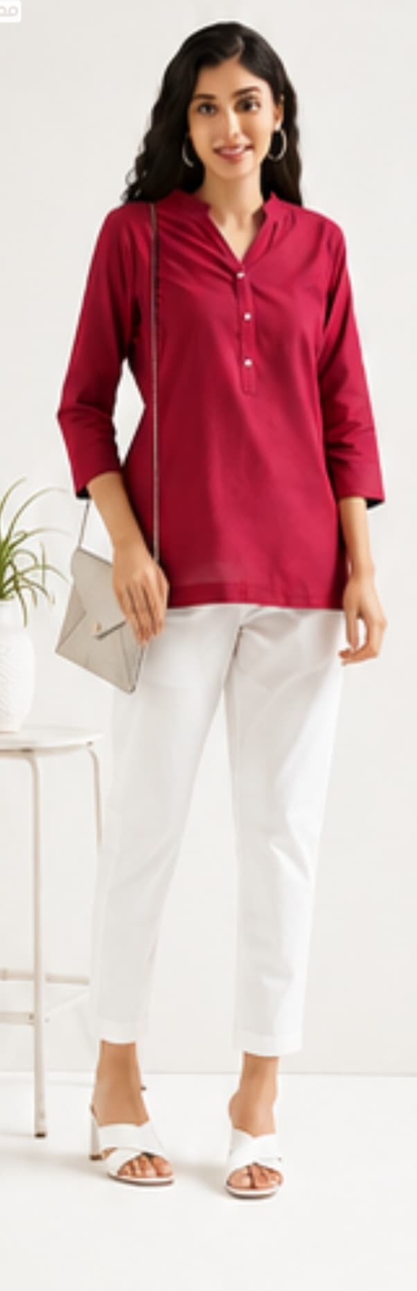 Women's White Cotton Ankle Length Pant with Side Pockets – Premium White Cotton Ankle Length Pant detailed portrait