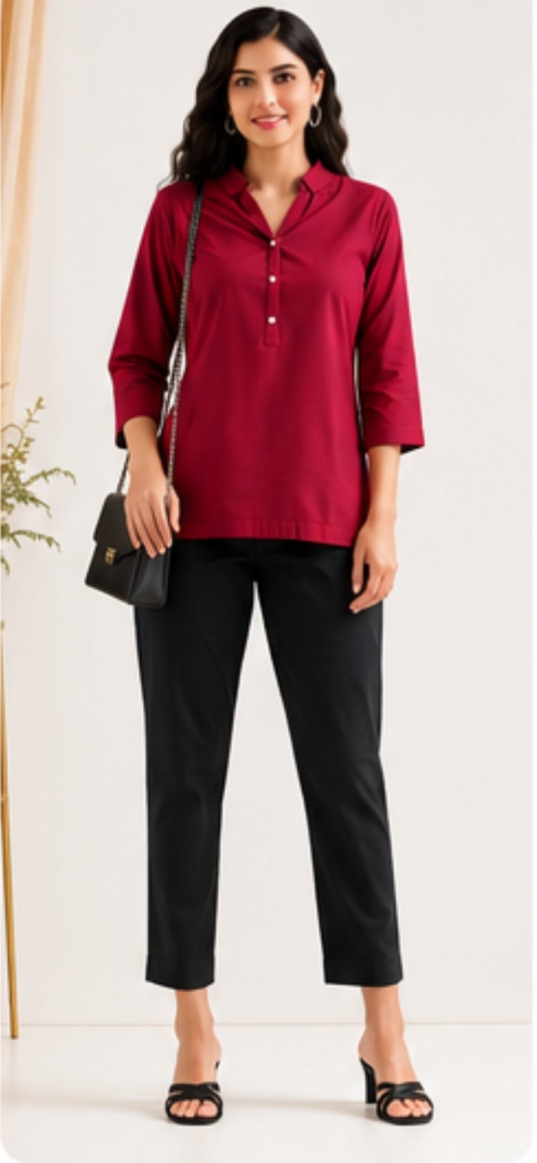 Women's Black Cotton Ankle Length Pant with Side Pockets – Premium Cotton Ankle Length Pant - view 1