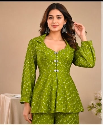 Women Cinon Green Co-ord Set – Premium Designer Festive Wear - view 1